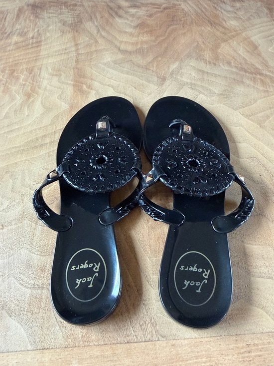 Jack Rogers Georgica Black Jelly Thong Flip Flop Sandals Size 8 - Picture 3 of 5